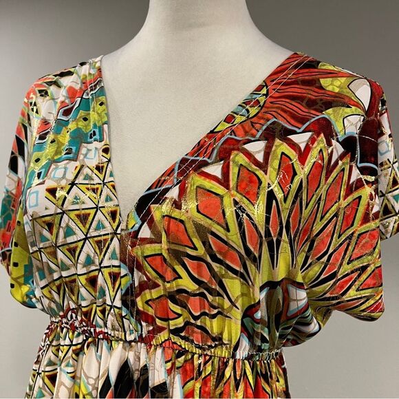 India Boutique Vibrant Multicolor Geometric Print Dress size small - Picture 2 of 13